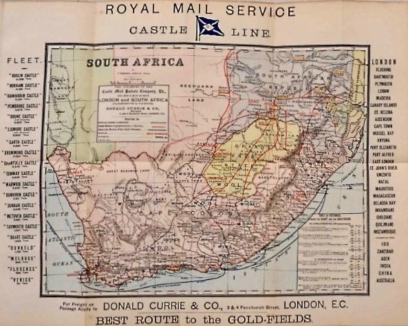 Map showing routes to South African Goldfields