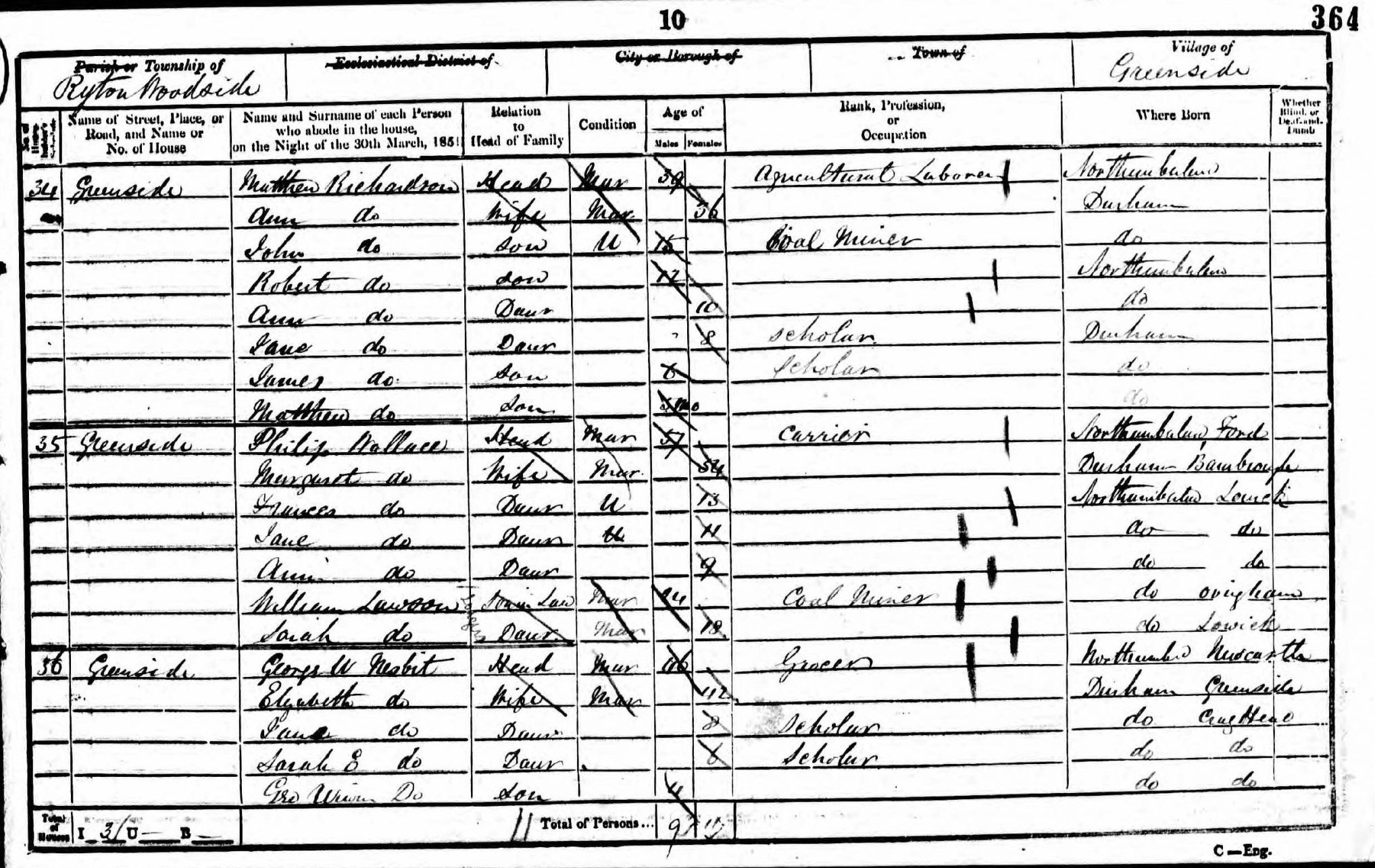 Philip Wallace 1851 Census