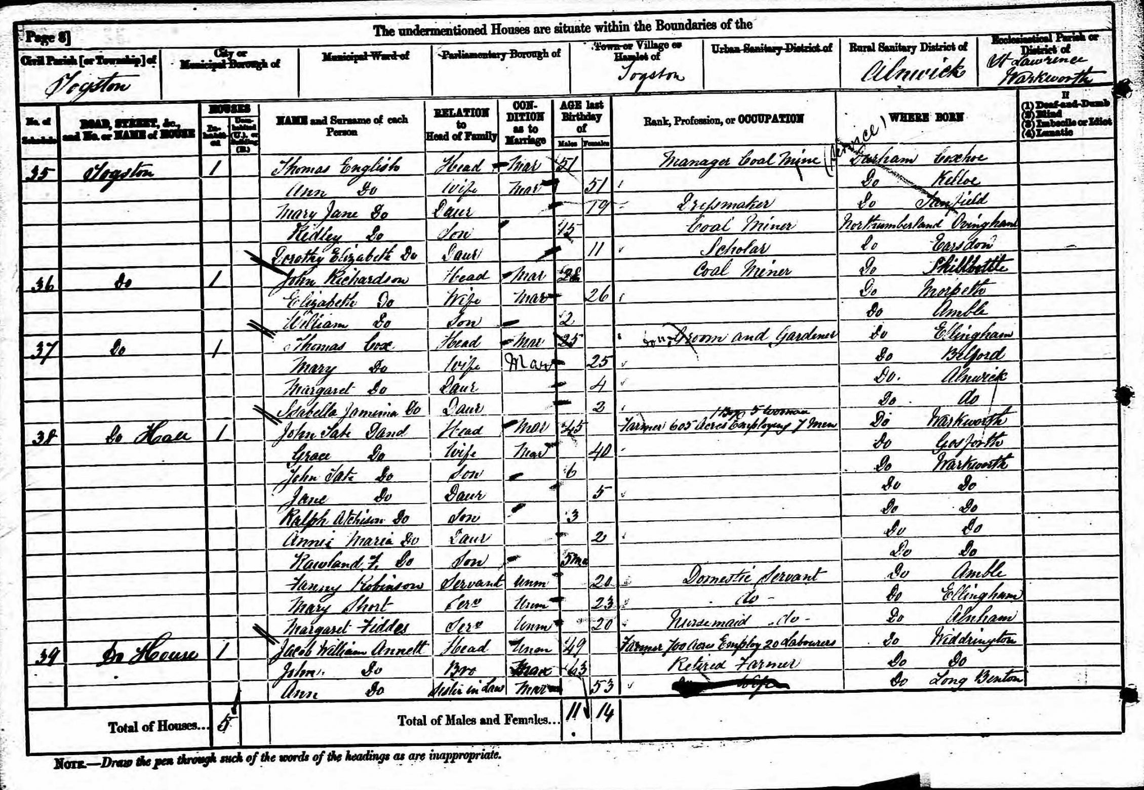 Thomas English 1881 Census