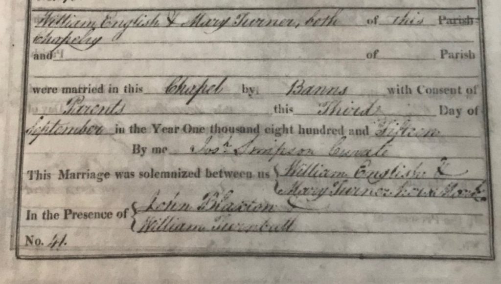 William English Marriage 1815