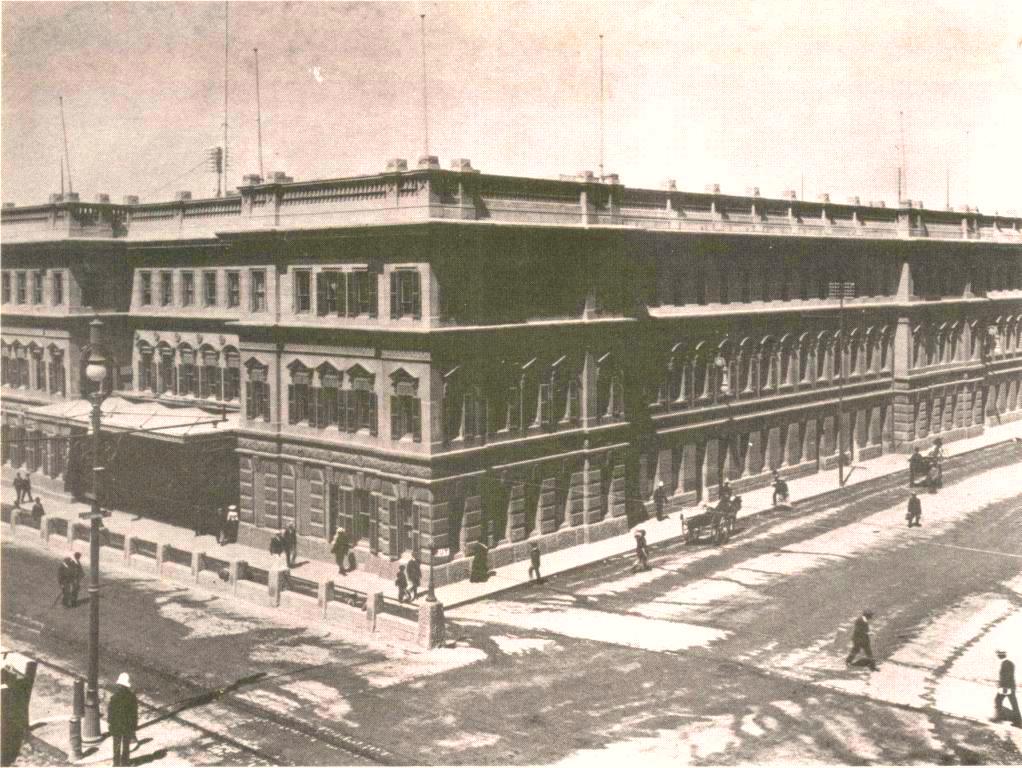 Cape Town's Victoria Station - the second to be built. Work commenced by P.M. John Molteno in 1875. Image taken from direction of Adderley Street in circa 1900. Cape Archives. Cape Town.