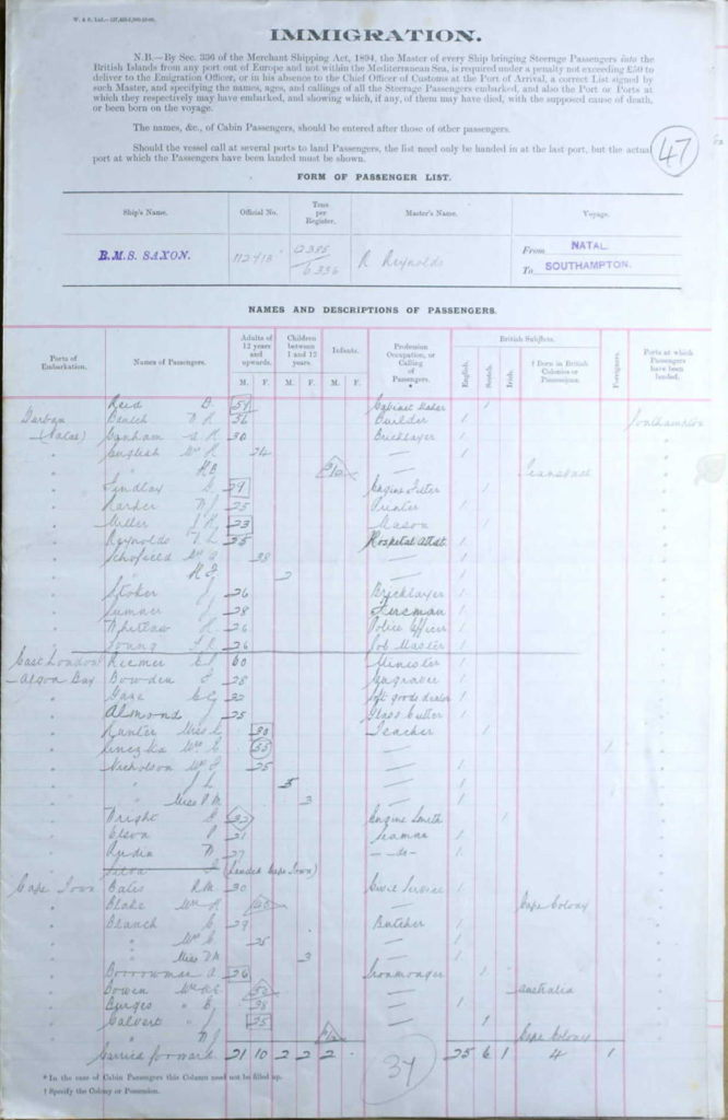 Marie and Henry Bevington English's Journey to England 1905 Source: Arrival UK Incoming Passenger Lists, 1878-1960 Class: BT26; Piece: 253; Item: 47