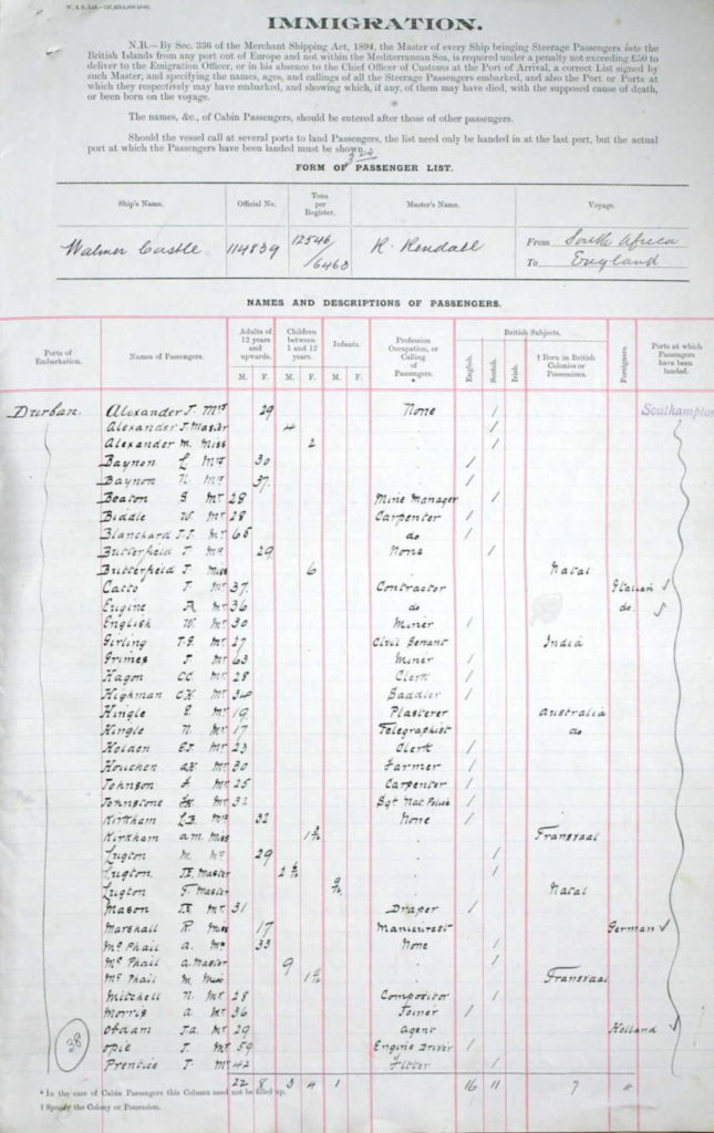 William English's journey to England 1906. Source: UK Incoming Passenger Lists, 1878-1960. Class: BT26; Piece: 276; Item: 86. National Archives (TNA)
