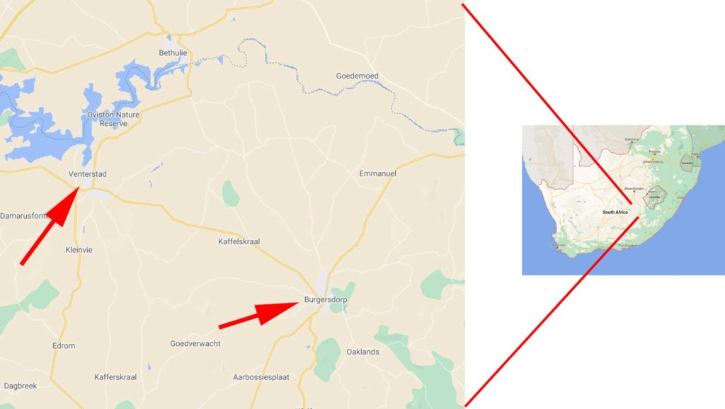 William completes a cycle ride from Venterstad to Burgersdorp. Venterstad was in Cape Colony. A modern map shows the relative locations of the two settlements. William is presumably still with the Burgersdorp District Mounted Troops.